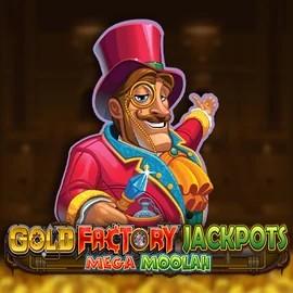 Gold Factory Jackpots Mega Moolah by Aurum Signature Studios, showcased at casinovacasinoo.com – game logo